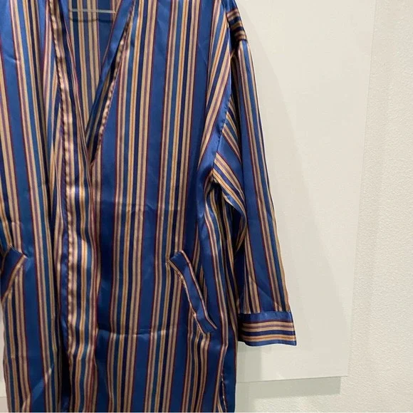 Victoria’s Secret Blue Gold Striped Button Front Silky Lingerie Top - Picture 2 of 6